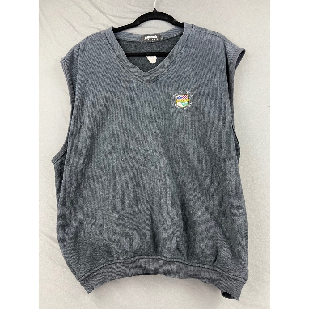 Ashworth Golf Vest Mens Large Gray Good 2000 US Open Pebble Beach V-Neck Ribbed